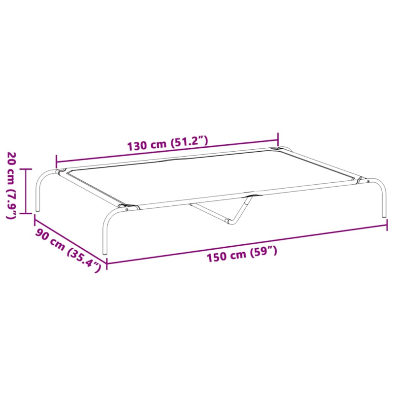 Hundebett Erhöht Schwarz 150x90x20 cm Oxford-Gewebe und Stahl