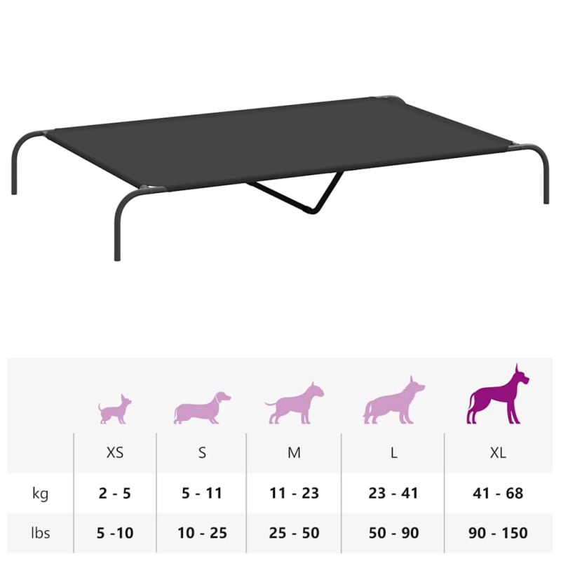 Hundebett Erhöht Schwarz 150x90x20 cm Oxford-Gewebe und Stahl