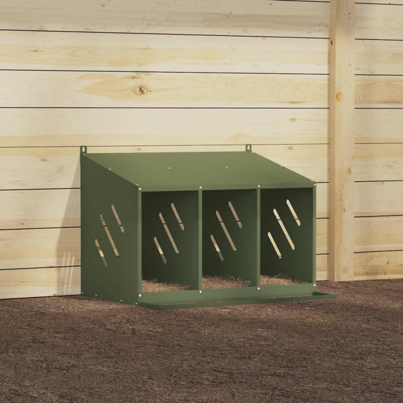 Hühner-Nistkasten mit 3 Fächern Olivgrün Metall