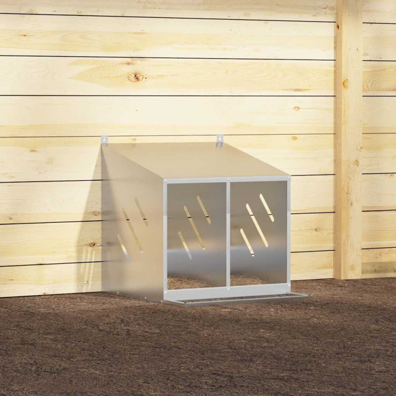 Hühner-Nistkasten mit 2 Fächern Verzinktes Silber Metall