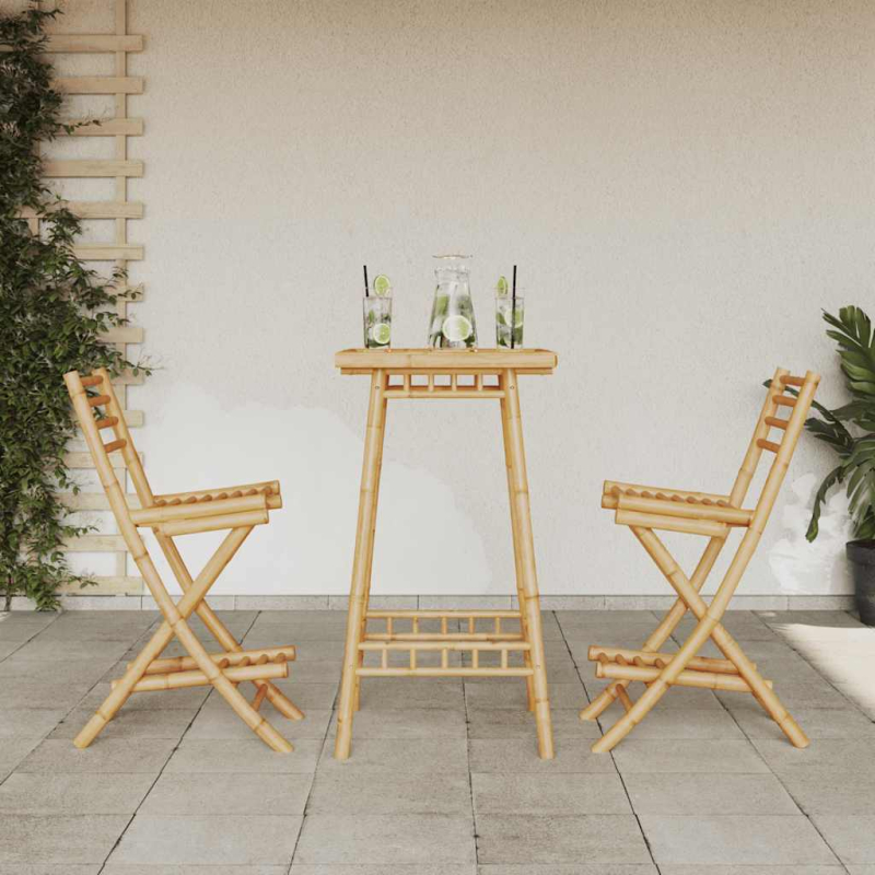 3-tlg. Outdoor-Bar-Set Klappbar Bambus