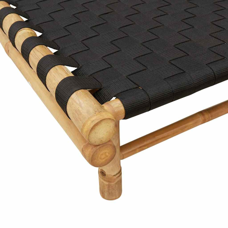 Sonnenliege mit schwarzem gewebtem Gurtband 55x200x30 cm Bambus