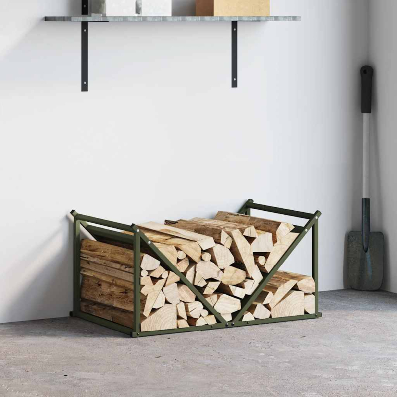 Brennholzregal Olivgrün 70x43x34,5 cm Kaltgewalzter Stahl