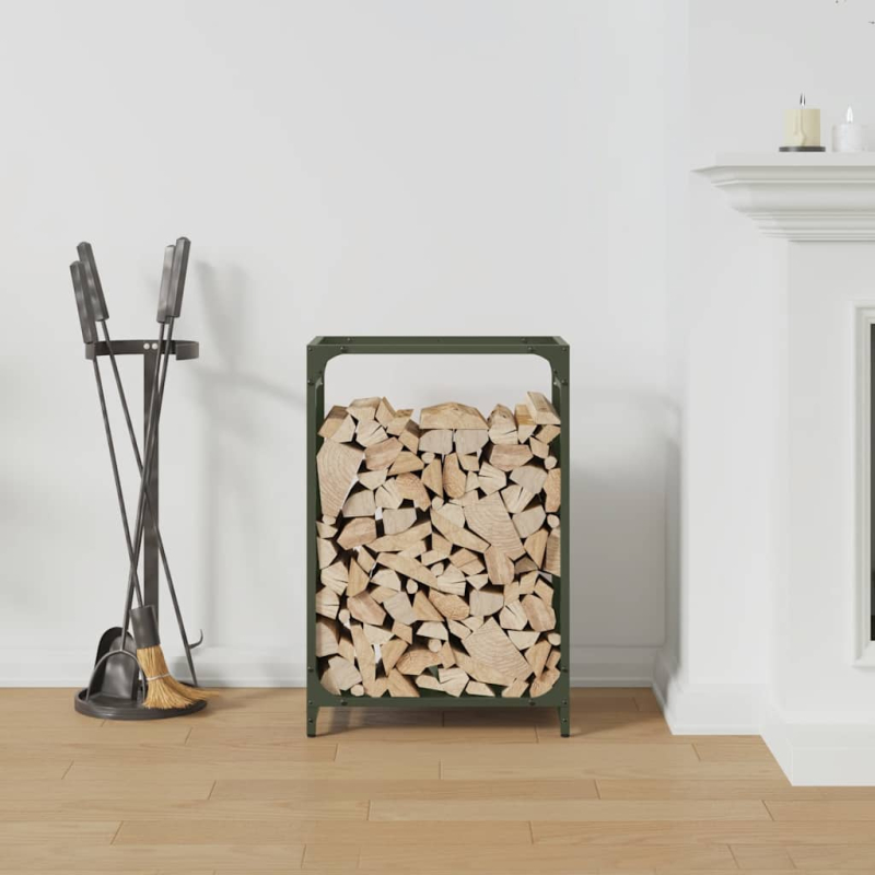 Brennholzregal Olivgrün 44x28x65 cm Kaltgewalzter Stahl