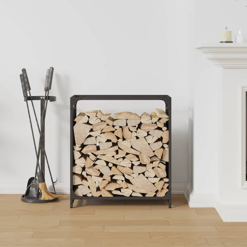 Brennholzregal Schwarz 60x28x65 cm Kaltgewalzter Stahl