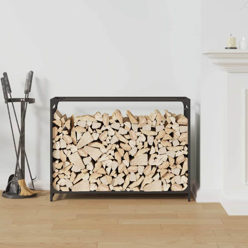 Brennholzregal Schwarz 90x28x65 cm Kaltgewalzter Stahl