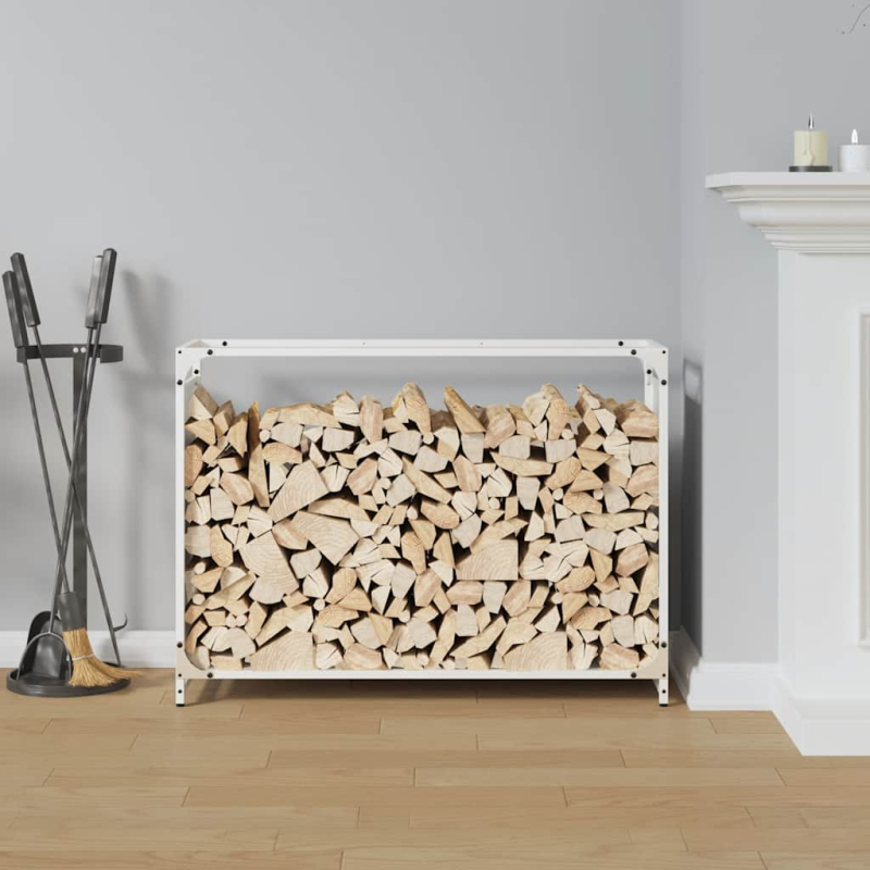 Brennholzregal Weiß 90x28x65 cm Kaltgewalzter Stahl