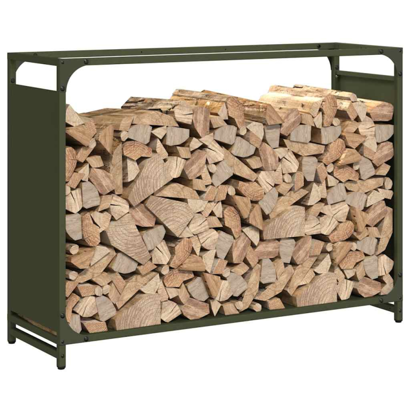 Brennholzregal Olivgrün 90x28x65 cm Kaltgewalzter Stahl