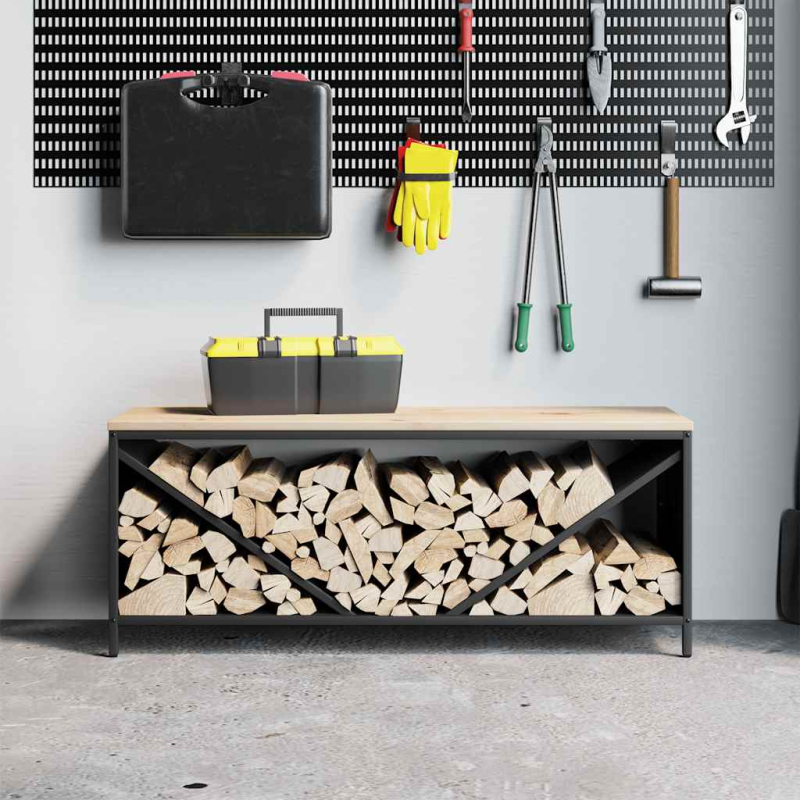 Brennholzregal mit Holzplatte Schwarz 100,5x35,5x40 cm