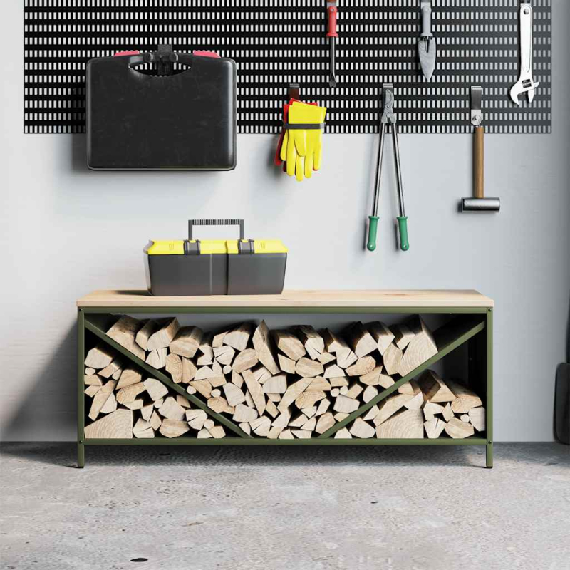 Brennholzregal mit Holzplatte Olivgrün 100,5x35,5x40 cm