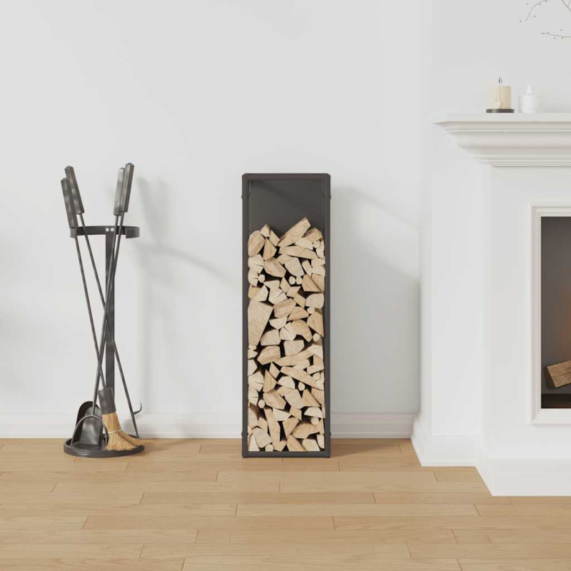 Brennholzregal Schwarz 25x25x80 cm Kaltgewalzter Stahl