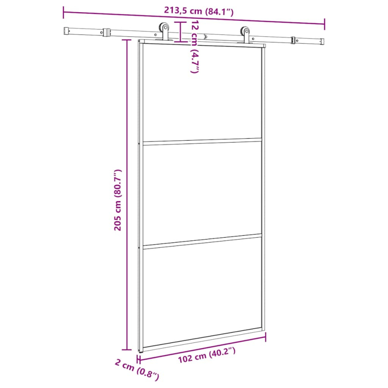 Schiebetür mit Beschlag 102x205 cm ESG-Glas & Aluminium