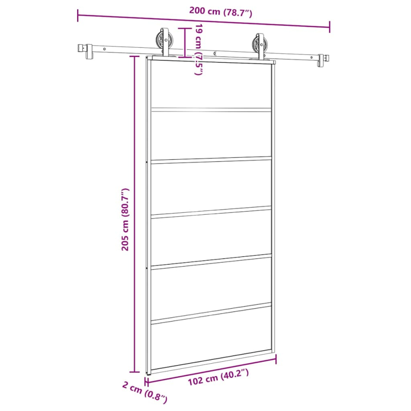 Schiebetür mit Beschlag 102x205 cm ESG-Glas & Aluminium