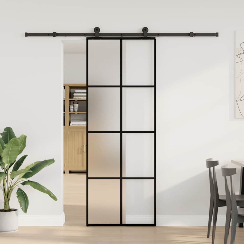 Schiebetür mit Beschlag 76x205 cm ESG-Glas & Aluminium