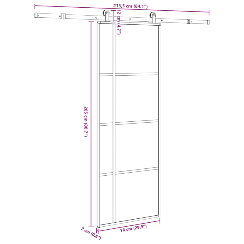 Schiebetür mit Beschlag 76x205 cm ESG-Glas & Aluminium