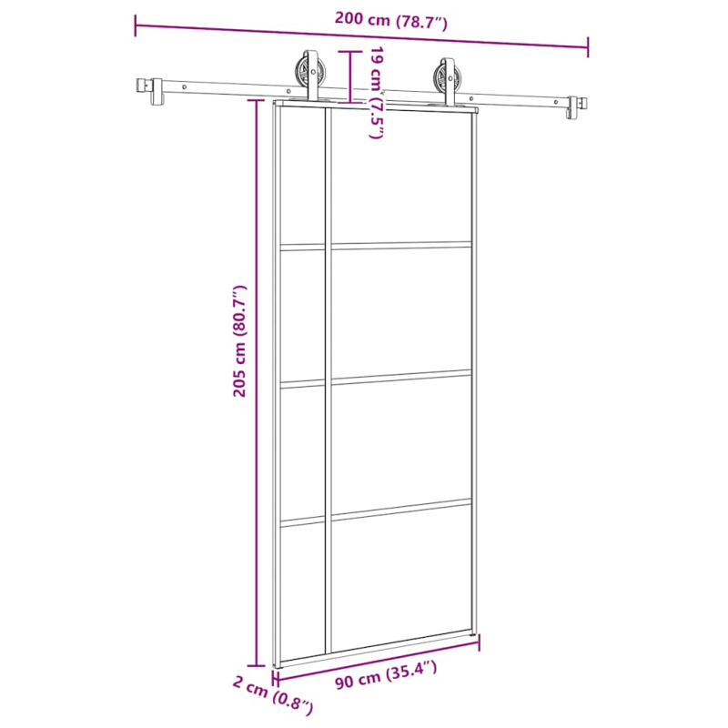 Schiebetür mit Beschlag 90x205 cm ESG-Glas & Aluminium