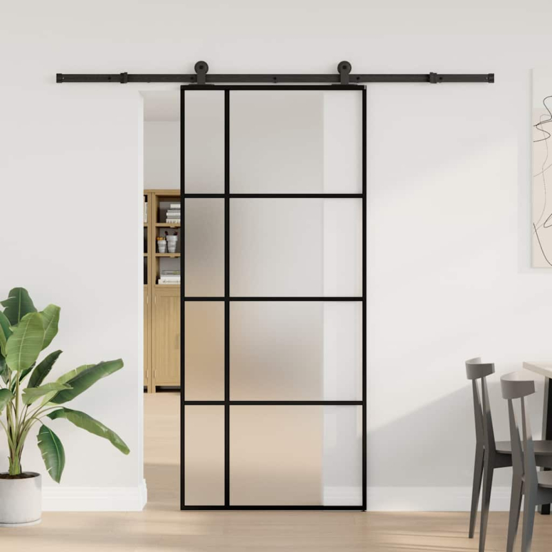 Schiebetür mit Beschlag 90x205 cm ESG-Glas & Aluminium