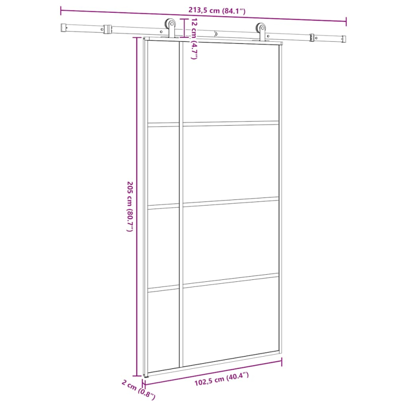 Schiebetür mit Beschlag 102,5x205 cm ESG-Glas & Aluminium