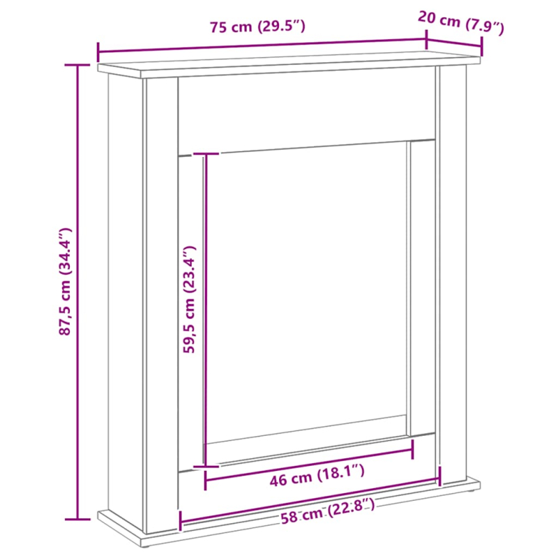 Kaminumrandung Schwarz Eichen-Optik 75x20x87,5 cm Holzwerkstoff