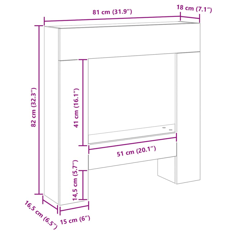 Kaminumrandung Schwarz Eichen-Optik 81x18x82 cm Holzwerkstoff
