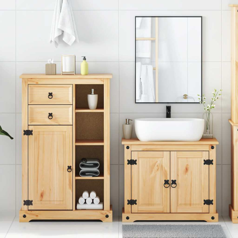 2-teiliges Badmöbel-Set Corona Massivholz Kiefer