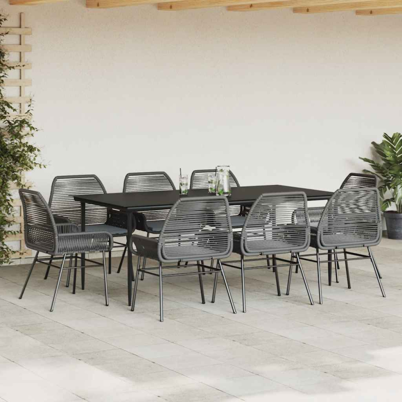 9-tlg. Garten-Essgruppe mit Kissen Schwarz Poly Rattan Glas