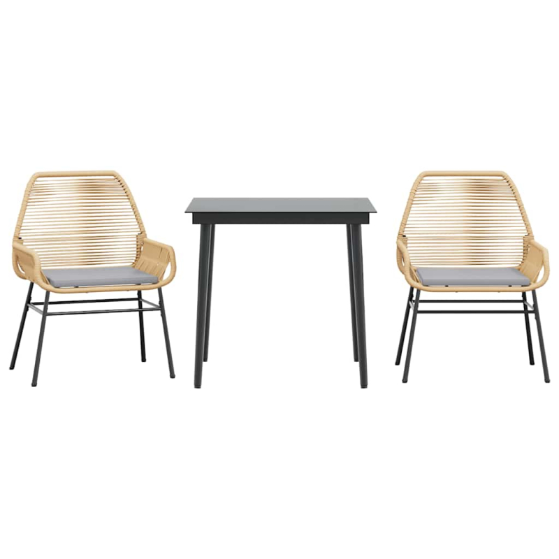 3-tlg. Garten-Essgruppe mit Kissen Braun Poly Rattan Glas