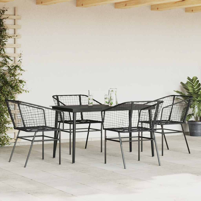 5-teiliges Garten-Esszimmerset aus schwarzem Polyrattanglas