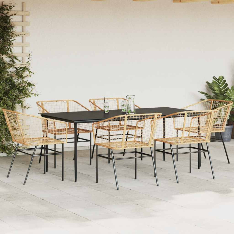 7-teiliges Garten-Esszimmerset Braunes Polyrattanglas