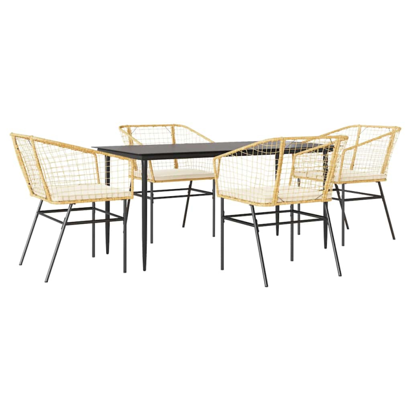 5-tlg. Garten-Essgruppe mit Kissen Braun Poly Rattan Glas