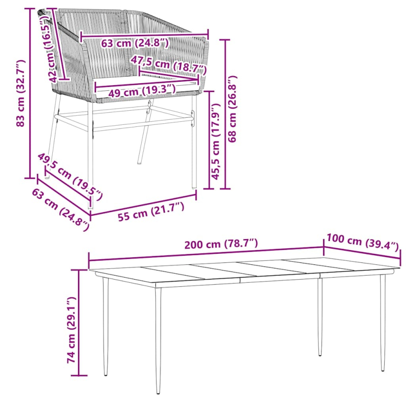 7-tlg. Garten-Essgruppe mit Kissen Schwarz Poly Rattan Glas