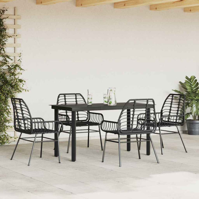 5-teiliges Garten-Esszimmerset aus schwarzem Polyrattanglas