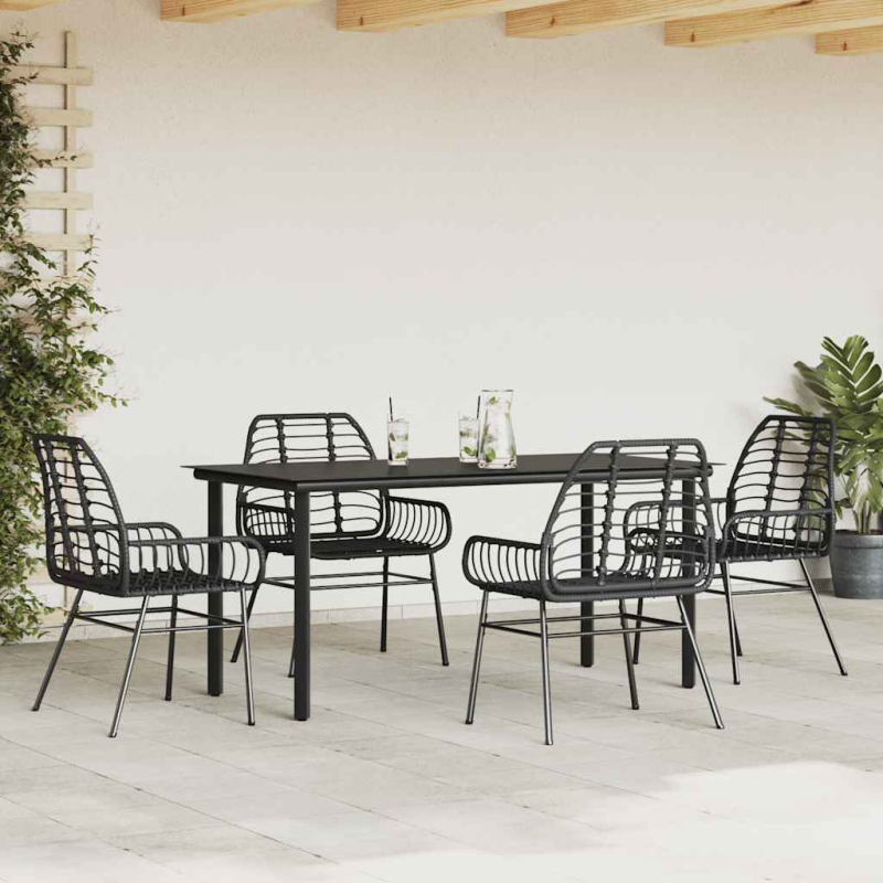 5-teiliges Garten-Esszimmerset aus schwarzem Polyrattanglas