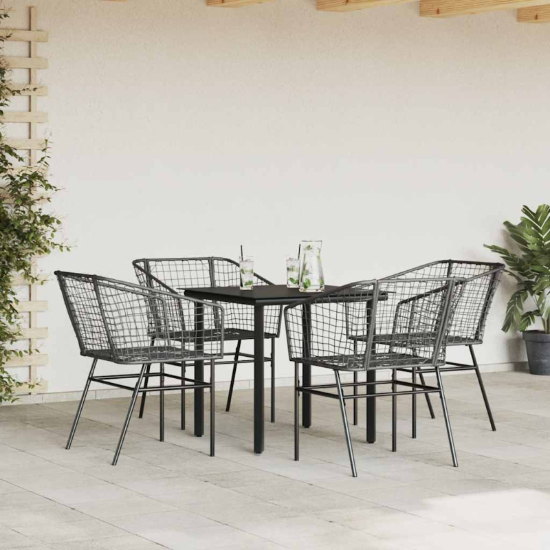 5-teiliges Garten-Esszimmerset aus schwarzem Polyrattanglas
