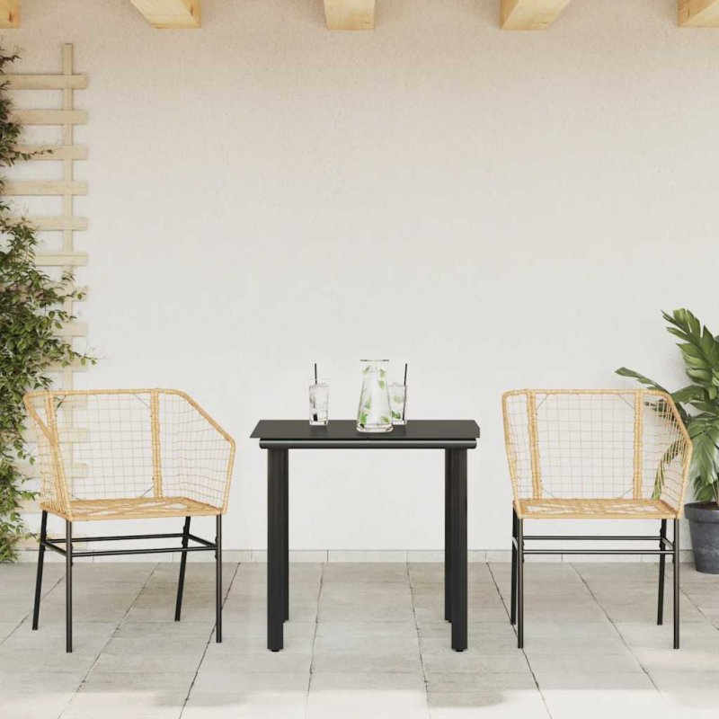 3-teiliges Garten-Esszimmer-Set Braunes Polyrattanglas