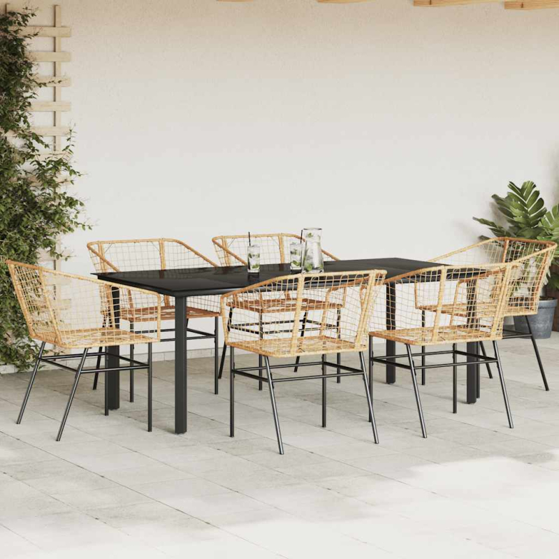 7-teiliges Garten-Esszimmerset Braunes Polyrattanglas
