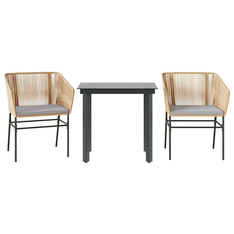 3-tlg. Garten-Essgruppe mit Kissen Braun Poly Rattan Glas