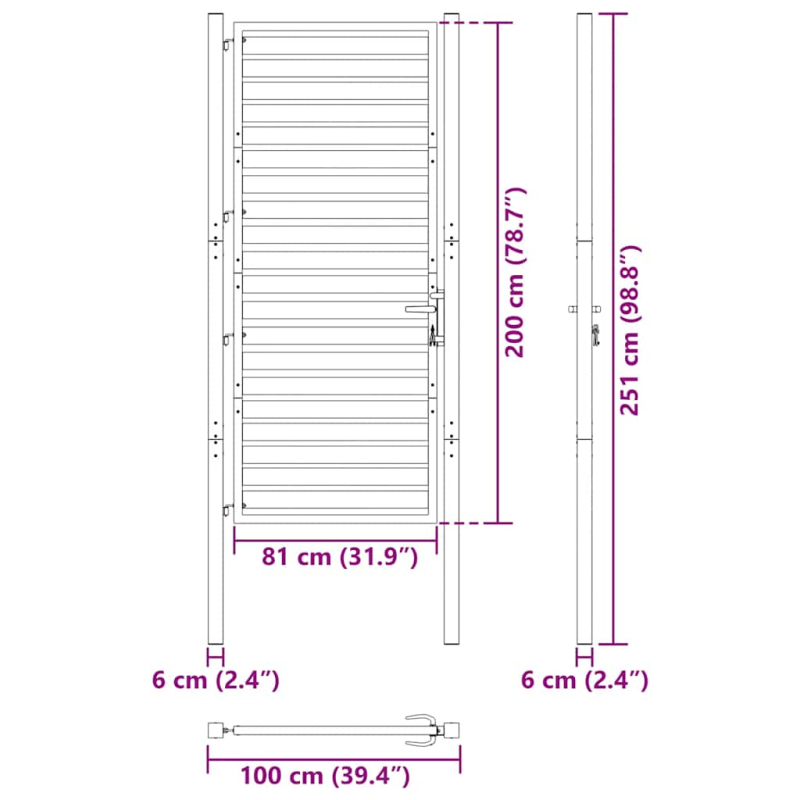 Gartentor Abschließbar Schwarz 100x200 cm Aluminium