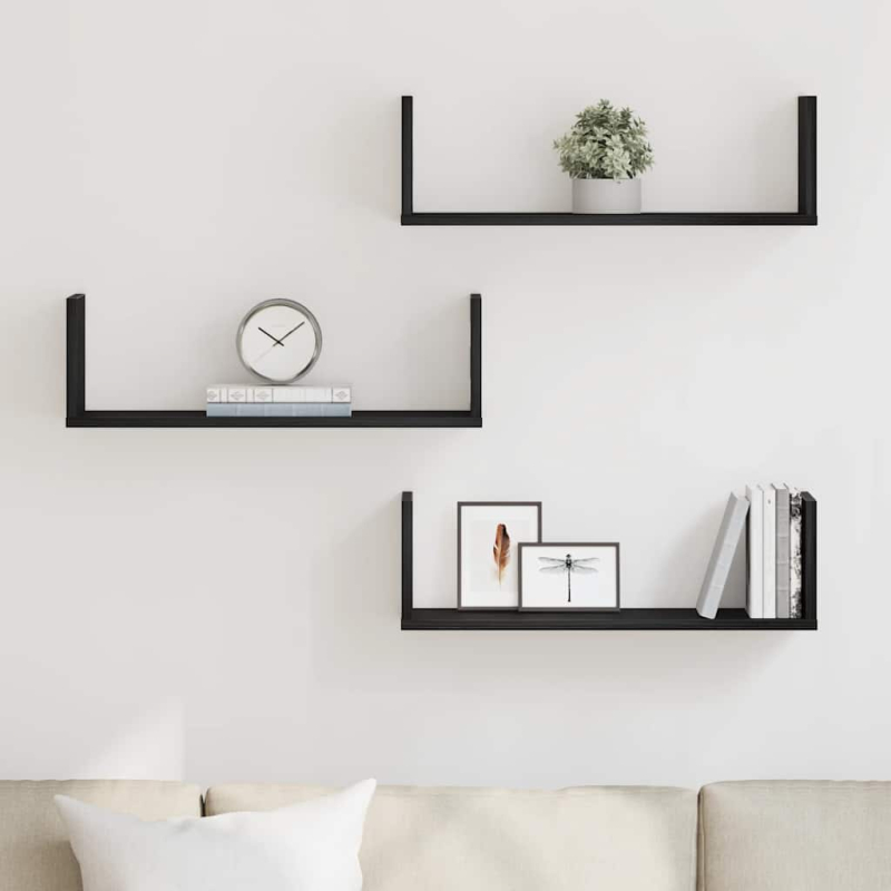 Wandregale 3 Stk. Schwarz Eichen-Optik 58x18x18cm Holzwerkstoff