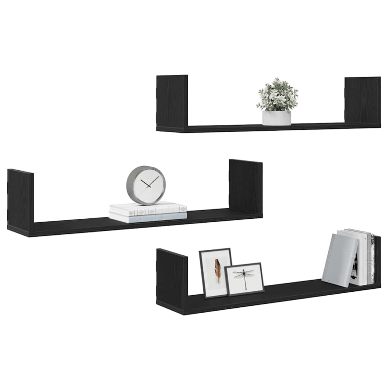 Wandregale 3 Stk. Schwarz Eichen-Optik 80x18x18cm Holzwerkstoff