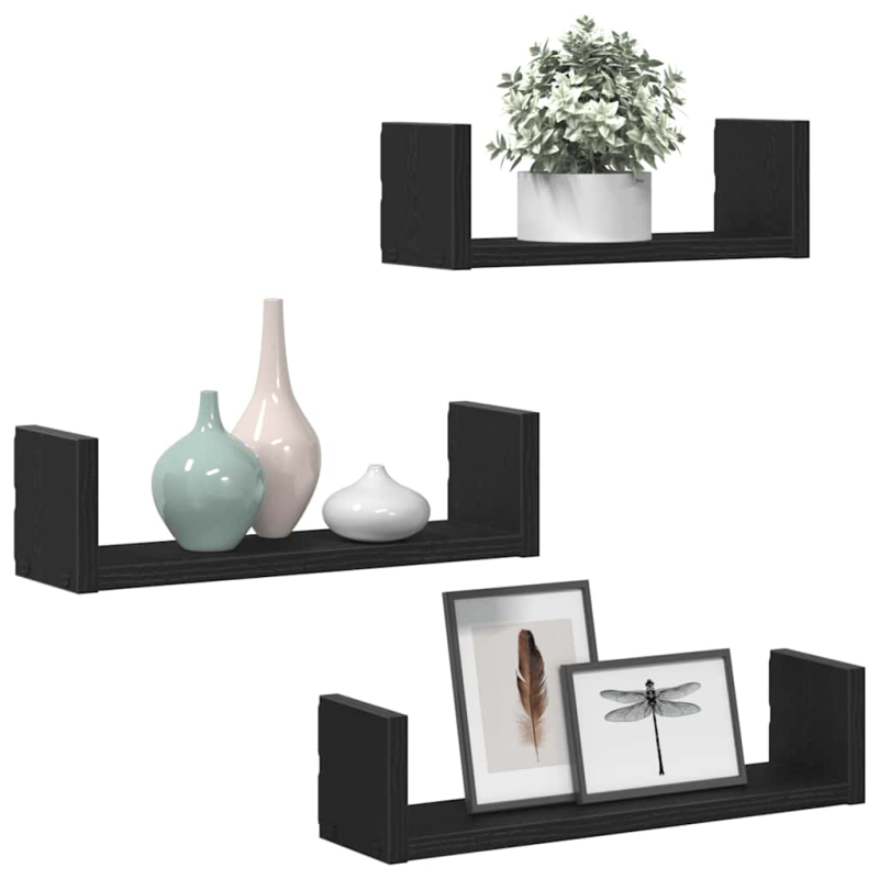 Wandregale 3 Stk. Schwarz Eichen-Optik Holzwerkstoff