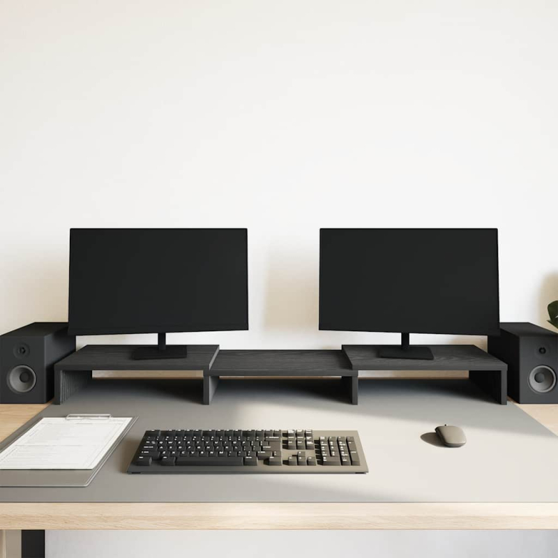 Monitorständer Verstellbar Schwarz Eichen-Optik 80x24x10,5 cm