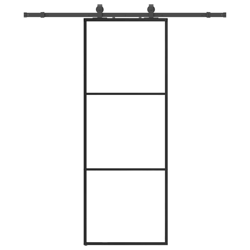 Schiebetür mit Beschlag Schwarz 76x205 cm ESG-Glas