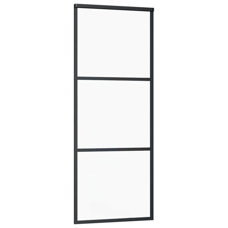 Schiebetür mit Beschlag Schwarz 76x205 cm ESG-Glas