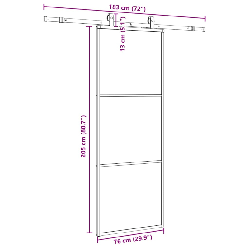 Schiebetür mit Beschlag Schwarz 76x205 cm ESG-Glas