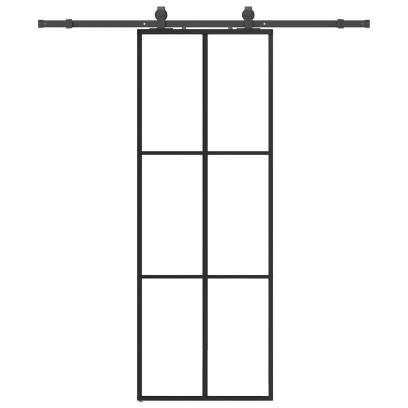 Schiebetür mit Beschlag Schwarz 76x205 cm ESG-Glas