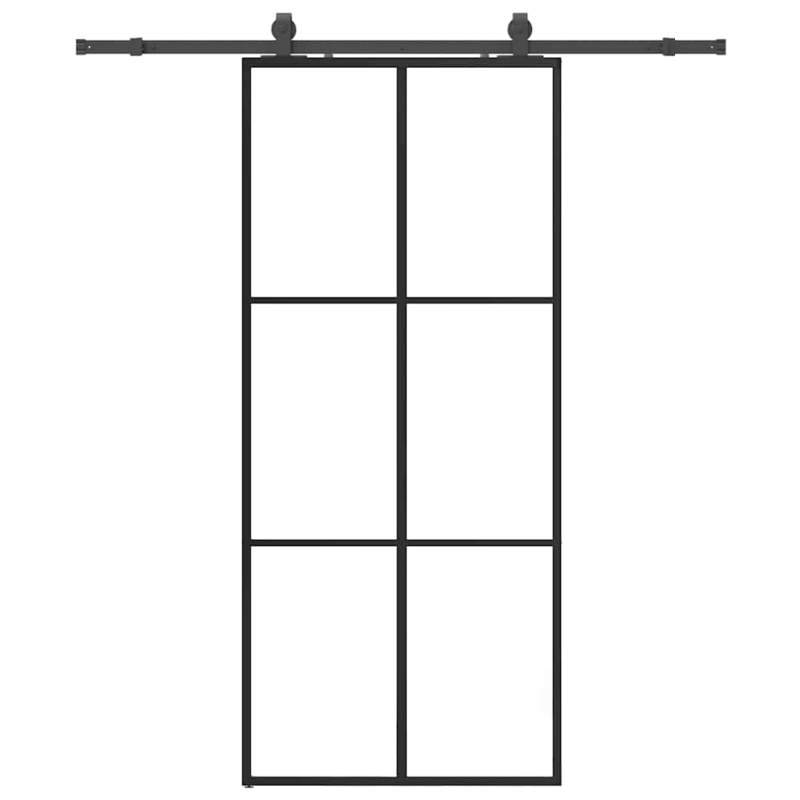 Schiebetür mit Beschlag Schwarz 90x205 cm ESG-Glas