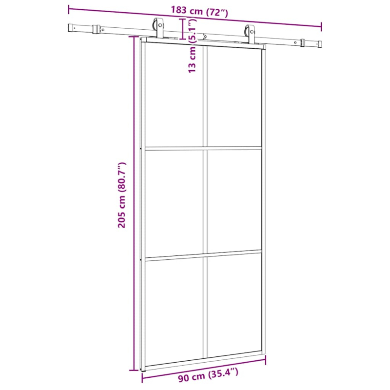 Schiebetür mit Beschlag Schwarz 90x205 cm ESG-Glas
