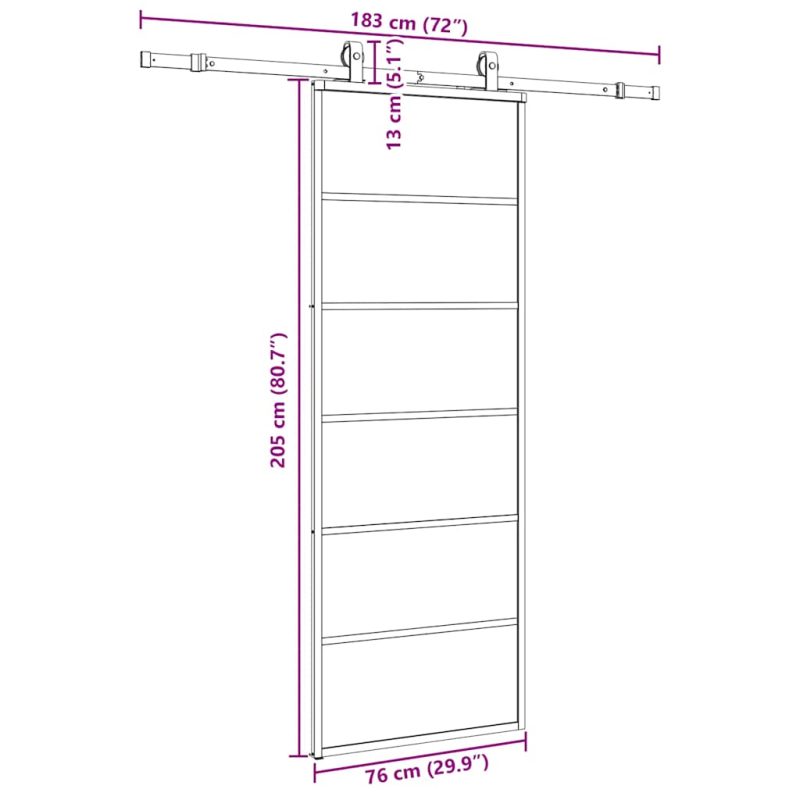 Schiebetür mit Beschlag Schwarz 76x205 cm ESG-Glas