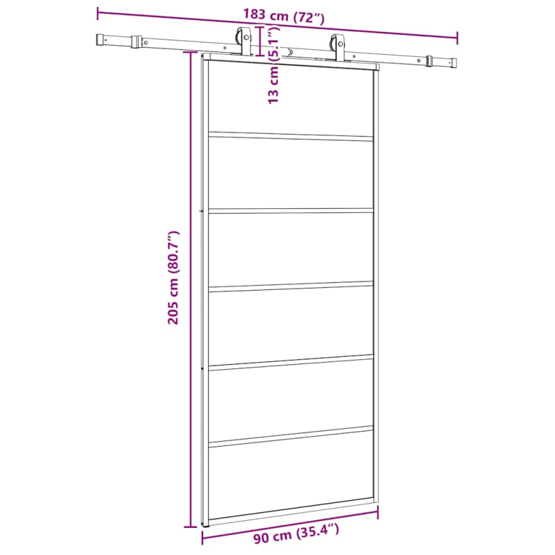 Schiebetür mit Beschlag Schwarz 90x205 cm ESG-Glas